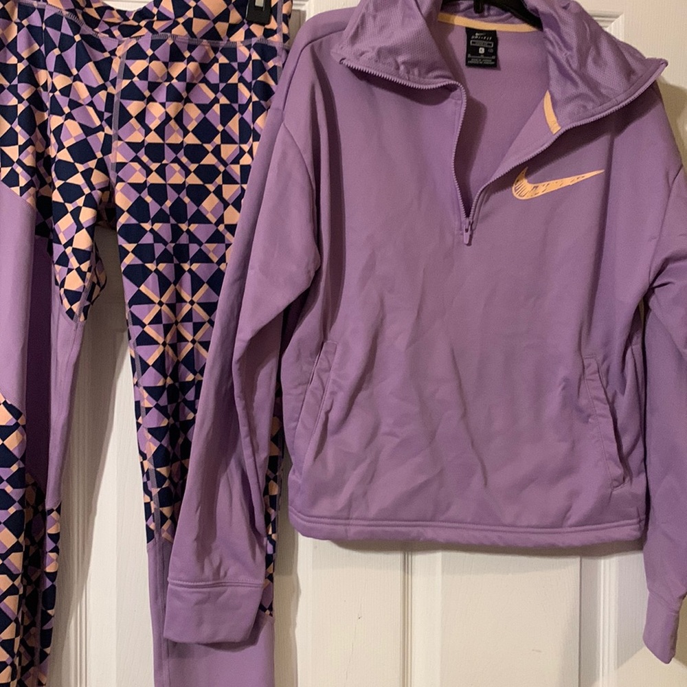 Gurls nike two piece outfit lavendar and blue with a hint of peach check